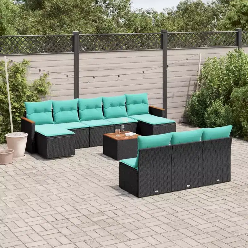 vidaXL 11 Piece Patio Sofa Set with Cushions Black Poly Rattan