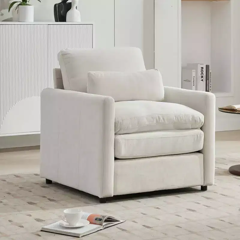 31.9 Cozy Upholstered Armchair Oversized Confy Cloud Sofa Doublr Cushion Single Sofa for Living Room Beige