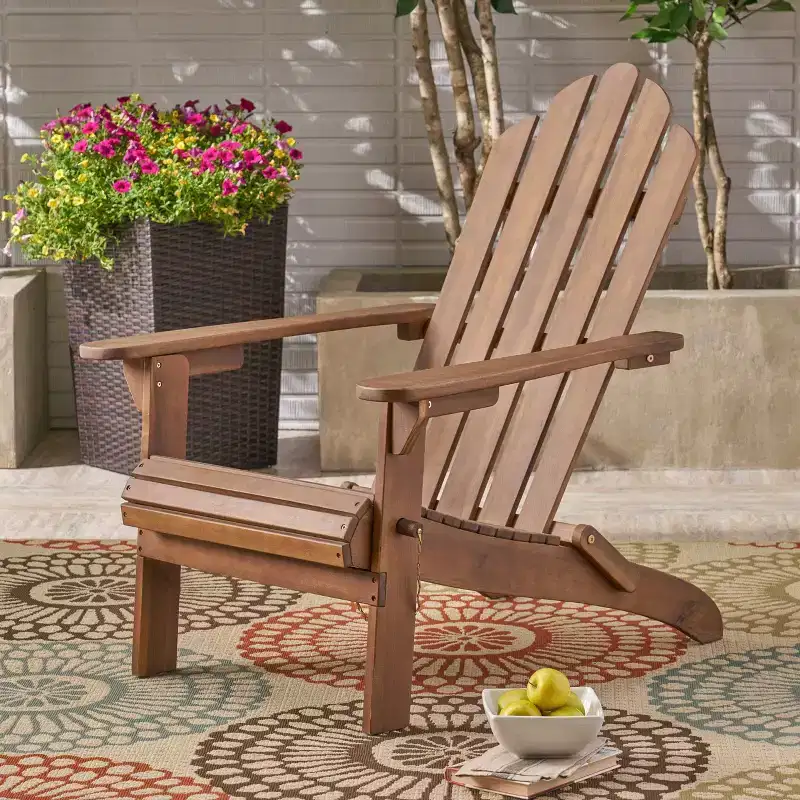 TUYOHW Premium Acacia Adirondack Chair,Set of 1,Foldable Adirondack,Boho Style Leisure Chair with High Back for Porch,Backyard & Garden