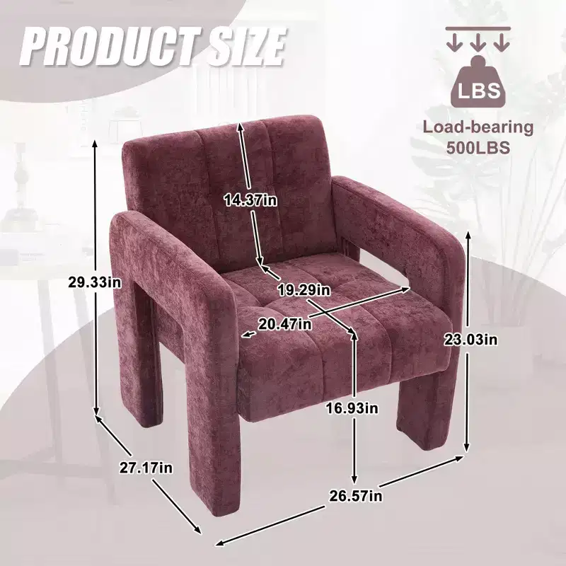TUYOHW Modern Accent Armchair,Chenille Upholstered Single Sofa Chair with Padded Armrests,Lounge Chair Living Room,Bedroom,Office,500 lbs Capacity