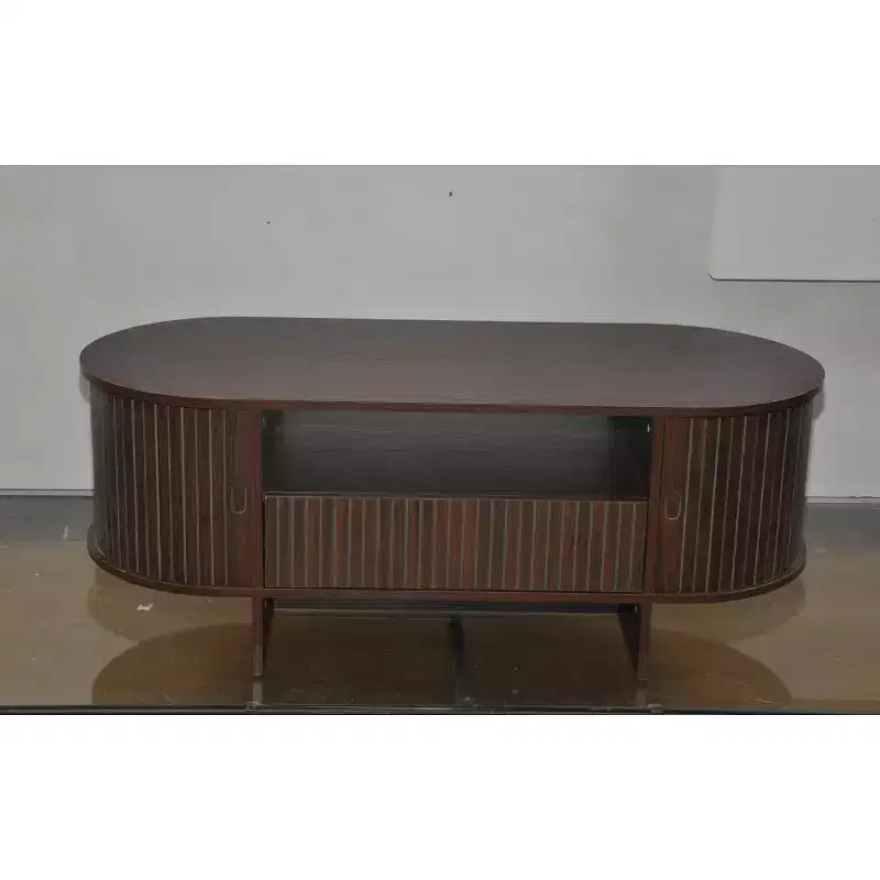 Oval storage striped coffee table