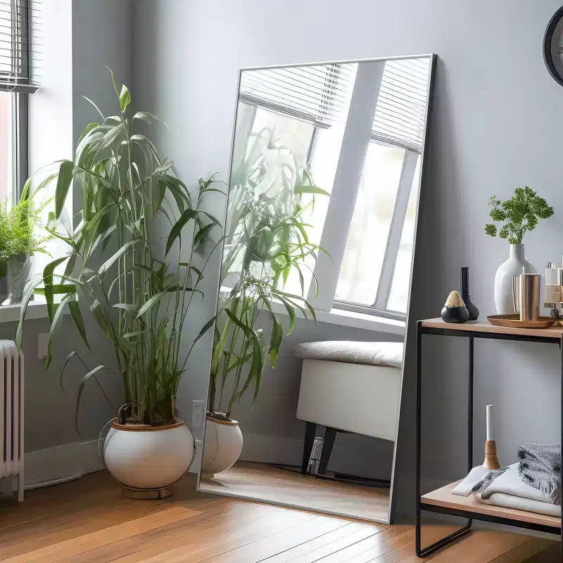 59*35 Rectangle Full-Body Mirror, Silver Aluminum Alloy Frame Full Length Mirror, Vanity Mirror for Bathroom Bedroom Entryway Living/Dressing Room