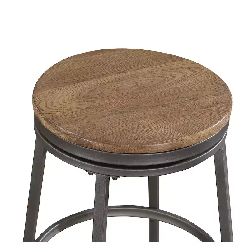 30 Backless Metal Swivel Stool - Slate Grey - Golden Oak Seat