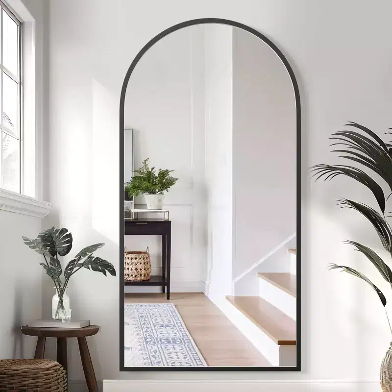 Solid Wood Straight Edge Right Angle Arch Black Full-Length Mirror 180x90x2 cm (Without Stand)