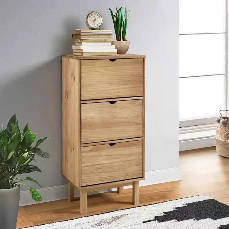 Shoe Cabinet Brown Solid Pine Wood Medium Shoe Cabinet