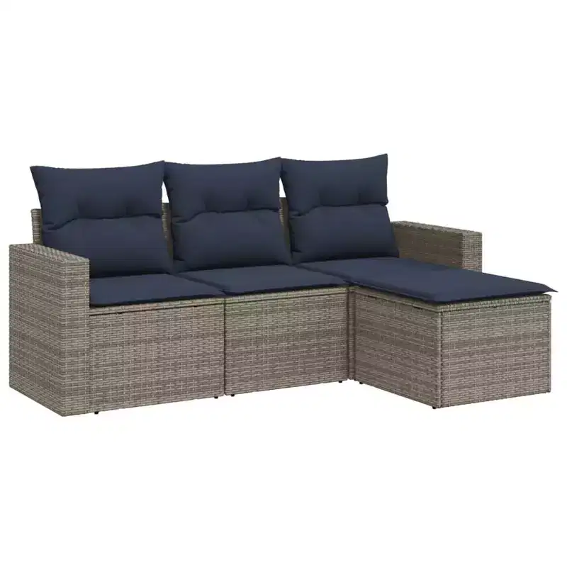 vidaXL 4 Piece Patio Sofa Set with Cushions Poly Rattan