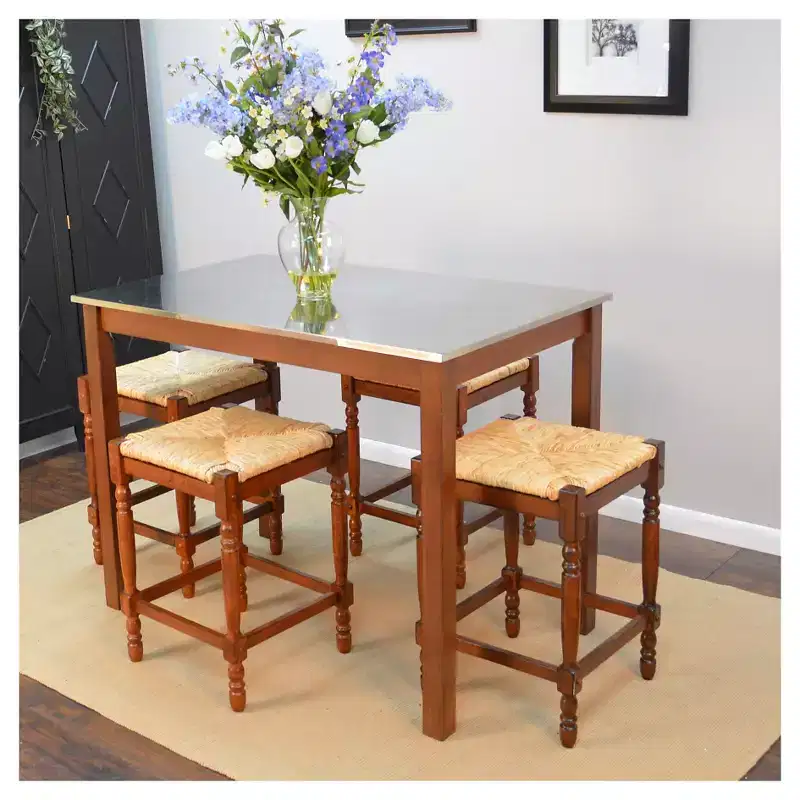 24'' Counter Height Barstool, Chestnut Rubberwood Frame, Square Woven Seat