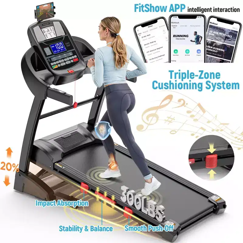 Folding Treadmill with Auto Incline, 0.612 MPH Speed, High-Performance Motor, 7-Layer Running Surface, 320lbs Capacity for Home & Apartment Workouts