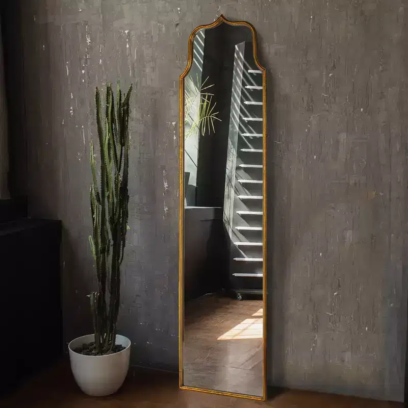 Storied Home Arched Floor Length Metal Framed Wall Mirror Antique Goldleaf: 70 Inch Rectangular Design, No Assembly Required