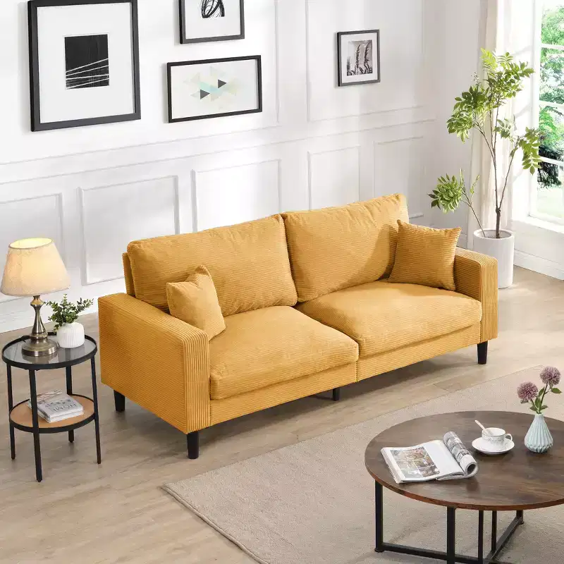 MAYEERTY Wooden Frame 3 Seat Sofa Modern Comfortable Upholstered for Living Room Bedroom Orange