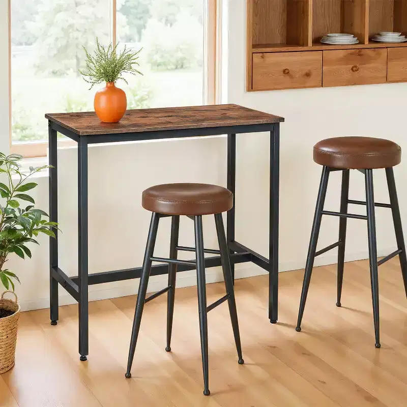 Narrow Industrial Bar Table - Rustic Brown Kitchen Dining Table with Sturdy Metal Frame, Seats 2