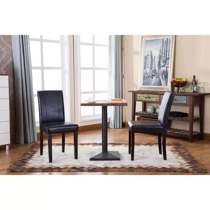 Okak Urban Style Dining Chairs Parson Chairs Set of 2, Faux Leather Upholstery with UV-Resistant, Solid Wood Espresso Legs & Slim Back