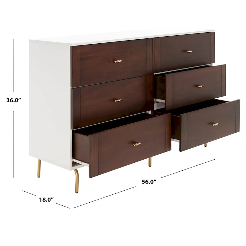 Walnut & White 6-Drawer Dresser, Mid-Century Modern Style