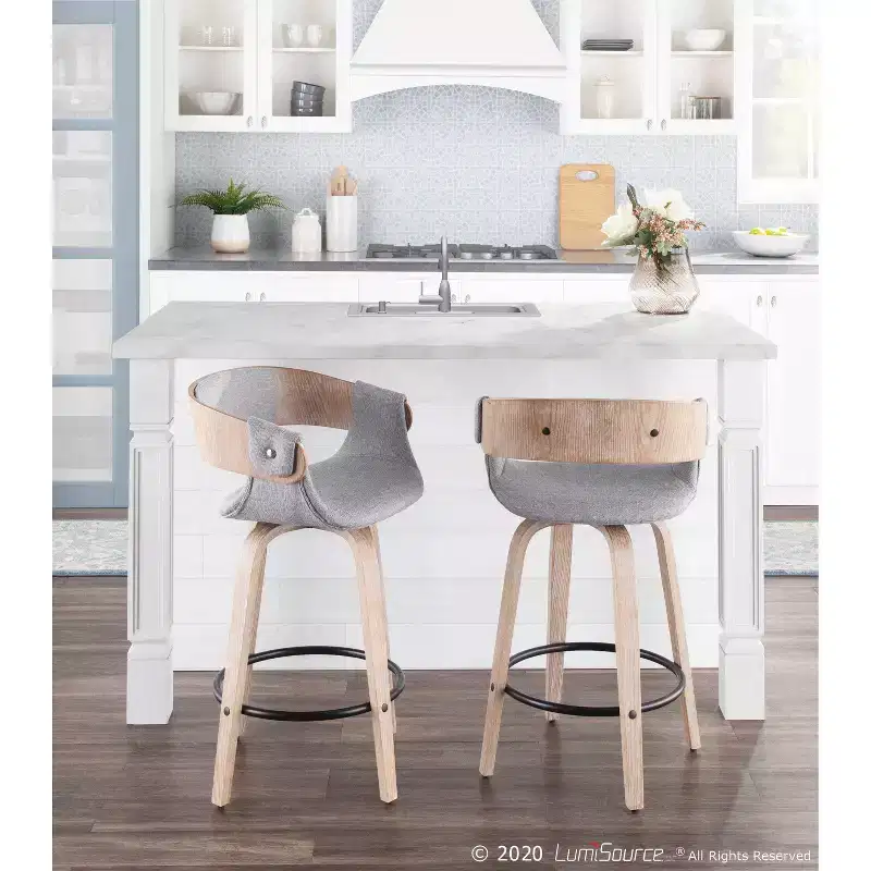 Set of 2 Upholstered Counter Height Barstools Gray/White Wash