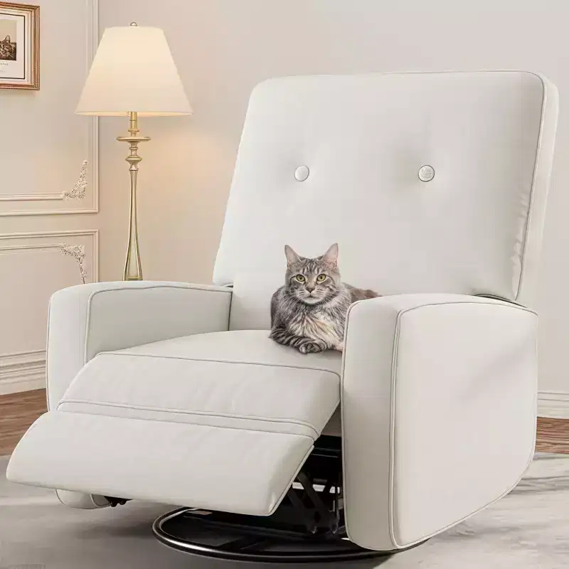 Modern Reclining Chair Nursery for Adults, Manual 360 Swivel Glider Rocking Chair for Living Room, Linen Beige