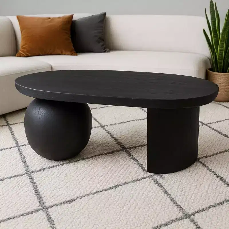 Royal Hampton Oval Mango Wood Full and Half Spherical Leg Coffee Table, 38 Inch