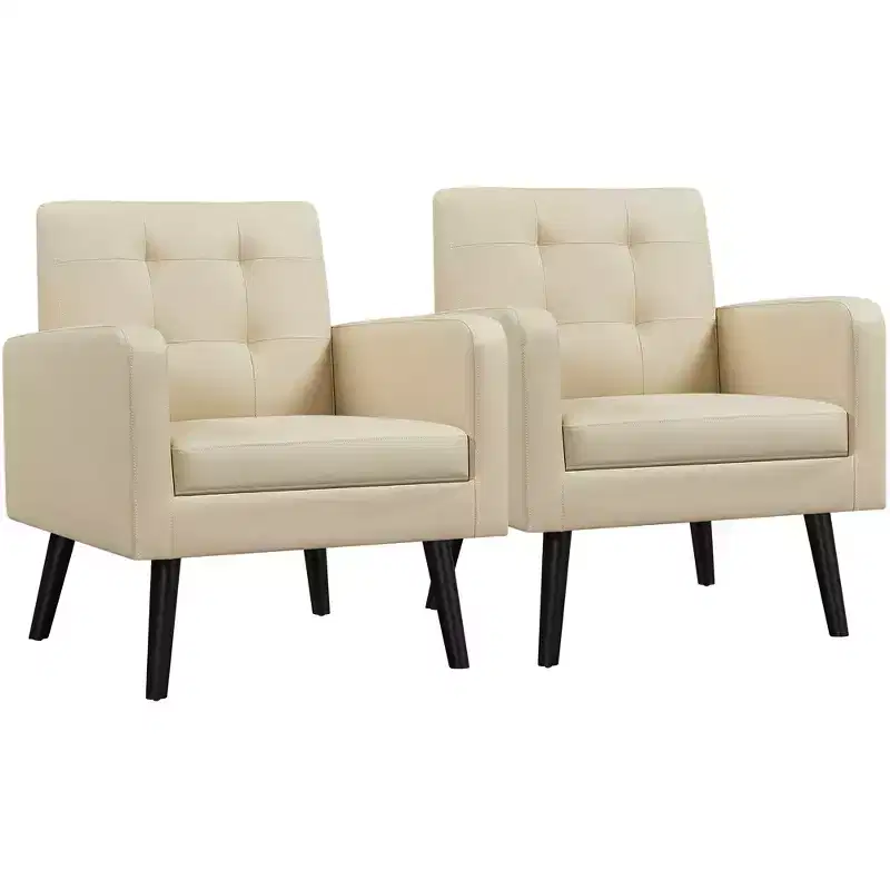 Yaheetech Set of 2 Faux Leather Tufted Back Arm Chair Accent Chair with Solid Wood Legs
