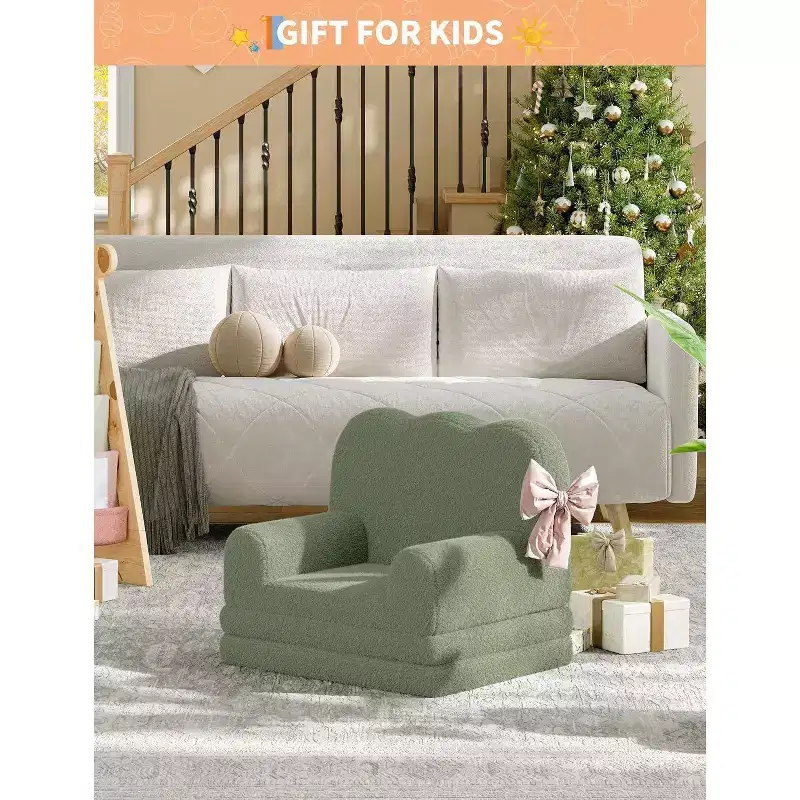 2-in-1 Kids Convertible Sofa Chair, Soft Teddy Fleece, Folds Out to lounger or Bed,Perfect for Playroom, Nursery, or as a Birthday Gift
