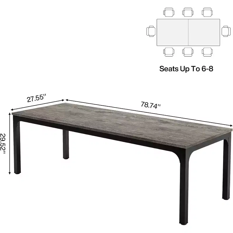 Lantine 6.5ft Conference Room Table, 78.74 W x 27.56 D Large Office Meeting Table, Modern Seminar Desk for Boardroom (1, Gray + Black)