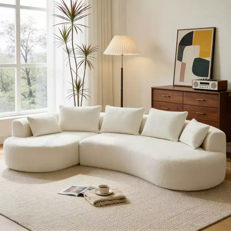 Dyonery 122 Curved Modular Sectional Sofa for Living Room,Modern Oversized Cloud Couch,4-Seater Extra Deep Seat Boucle Boneless Sofa,Easy Assembly