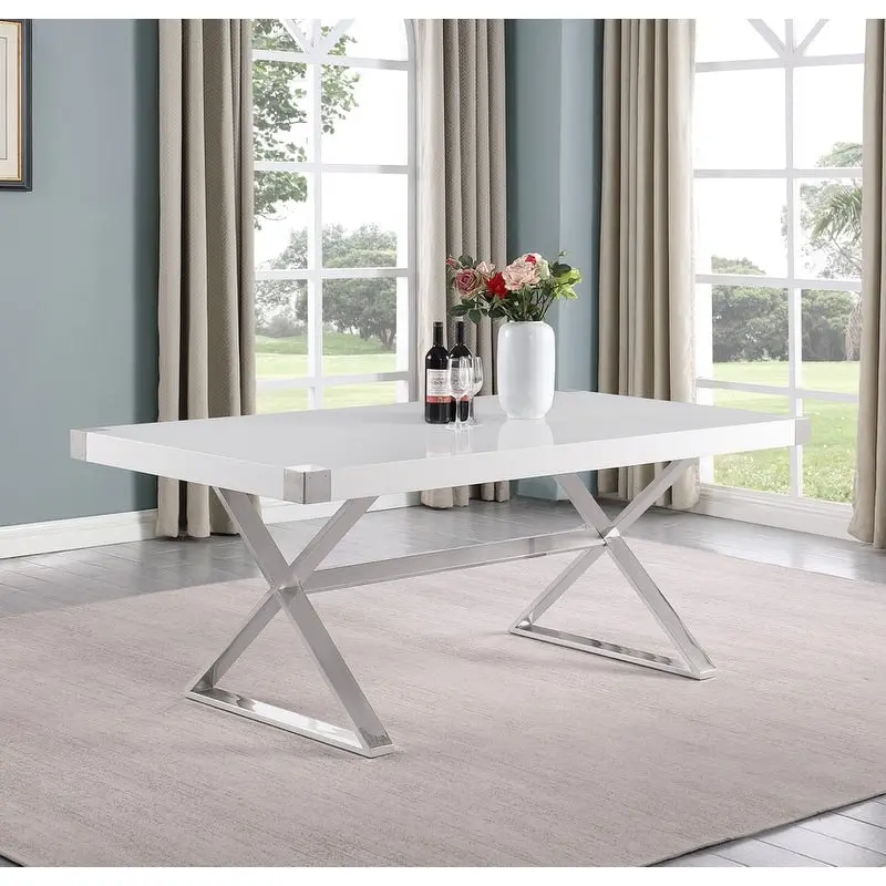 Best Quality Furniture D440-3 Dining Table with Smooth White Lacquer Wood Top Dining Table