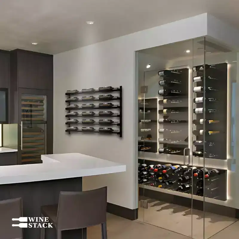 Black Metal Wall-Mounted 18-Bottle Wine Rack, 1-Person Assembly