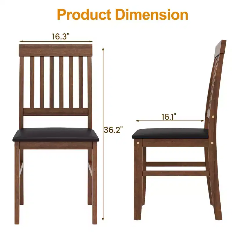 Wooden Dining Chairs Set of 2, Modern Dining Chairs with Rubberwood Legs, 350LBS Capacity, Leather Side Seat for Kitchen, Set of 1, Brown