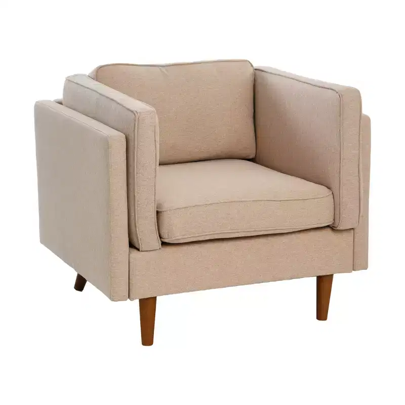 Modern Upholstered High Sided Arm Chair with Solid Wood Legs