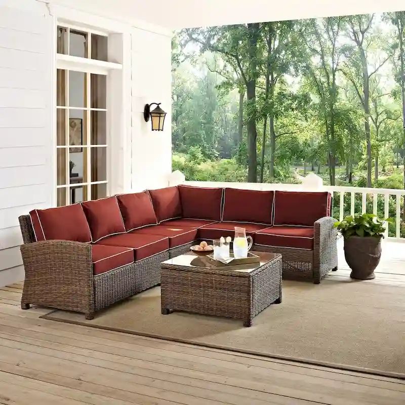 Crosley Bradenton 5-Piece Outdoor Wicker Seating Set with Sangria Cushions