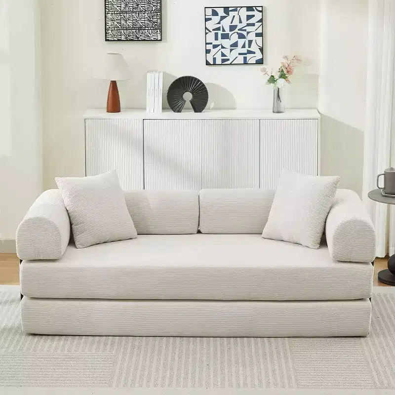 TUYOHW Corduroy Convertible Sofa Bed,Sleeper Couch with 2 Pillows,Flexible Combination,Futon Couch for Living Room,Office,Apartment