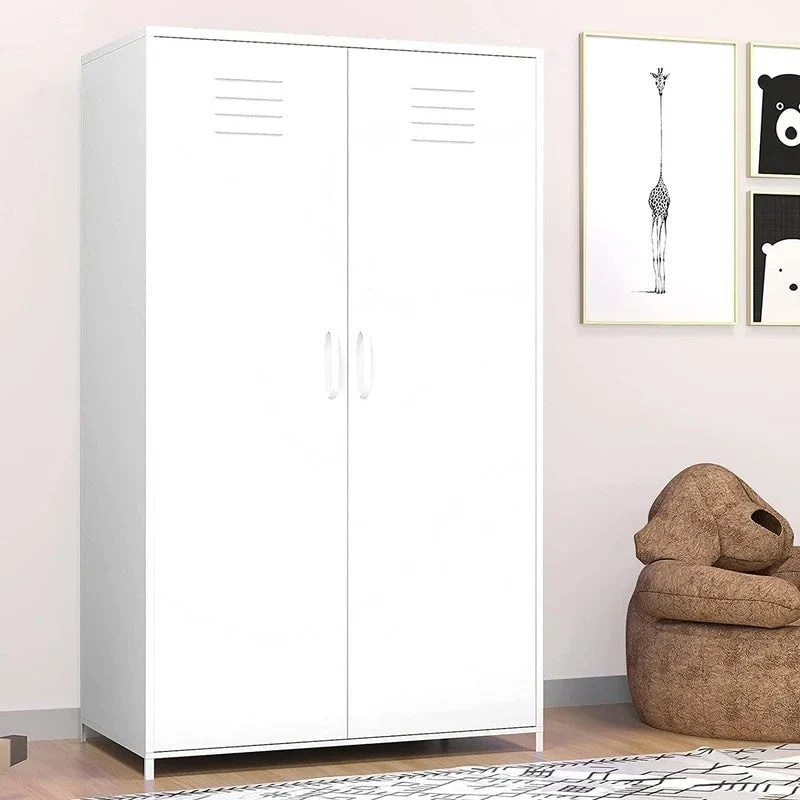 Double Doors Metal Locker Cabinet Storage with Hanging Rod and Shelves for Bedroom School Classroom