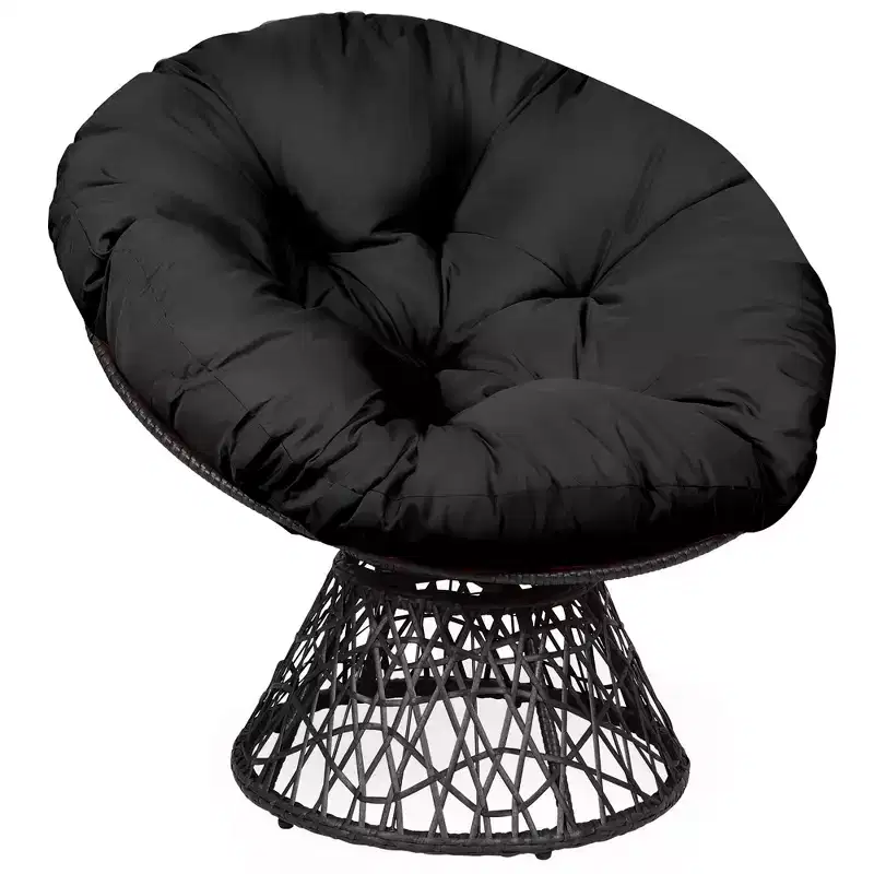 Costway Rattan Papasan Chair Ergonomic Chair 360-degree Swivel Soft Cushion Garden Red\ Black\Green