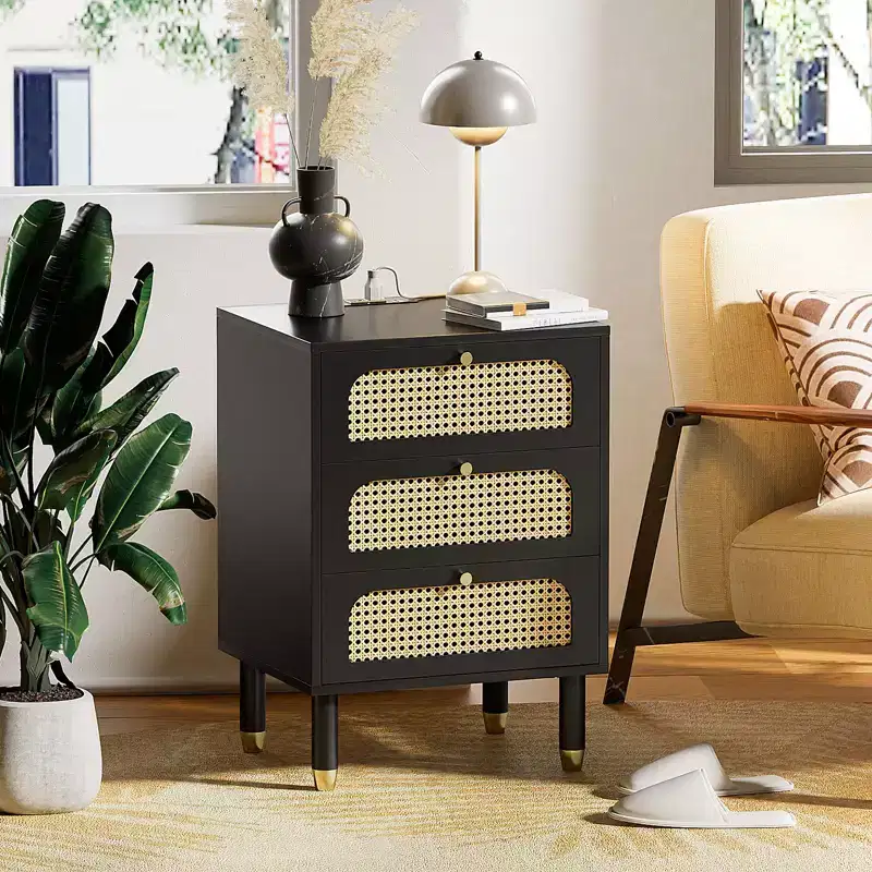Karl Home 3-Drawer Black MDF (Medium-Density Fiberboard) 27.17in. W Nightstands