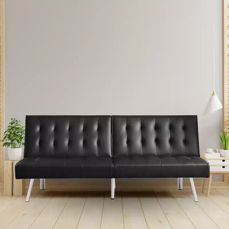 Tufted Split Back Futon Sofa Bed, Convertible Sofa bed with Chrome Legs