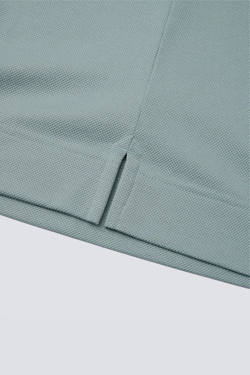 Waffle-Knit Buttonless Polo – Teal Green