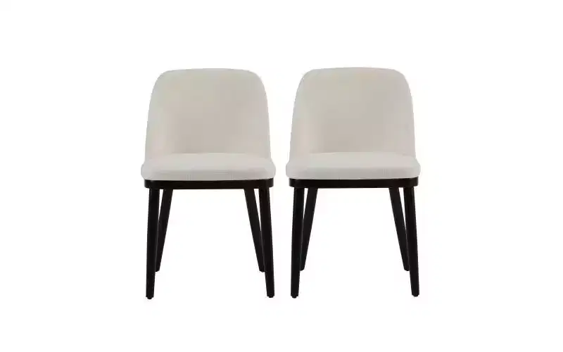 Set of 2 Mid-Century Modern Upholstered Dining Chairs with Curved Backrest Beige/Black