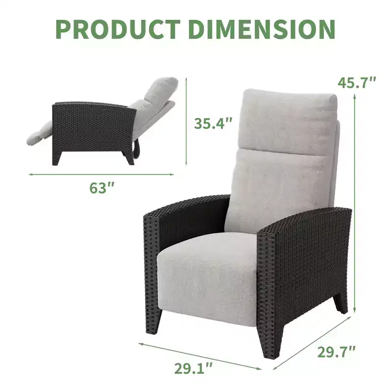 Wicker Recliner Chair with Adjustable Back & Footrest,150 Lay Flat Rattan Reclining Patio Chair with Extendable Side Table & Air Pump