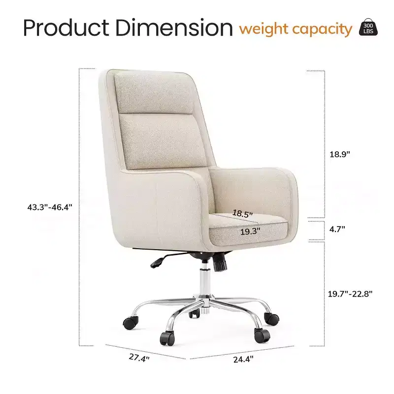 Adjustable Office Chair with 360 Swivel, Premium Chenille Upholstery, Spring-Foam Cushion, and Quiet Rollerblade Casters