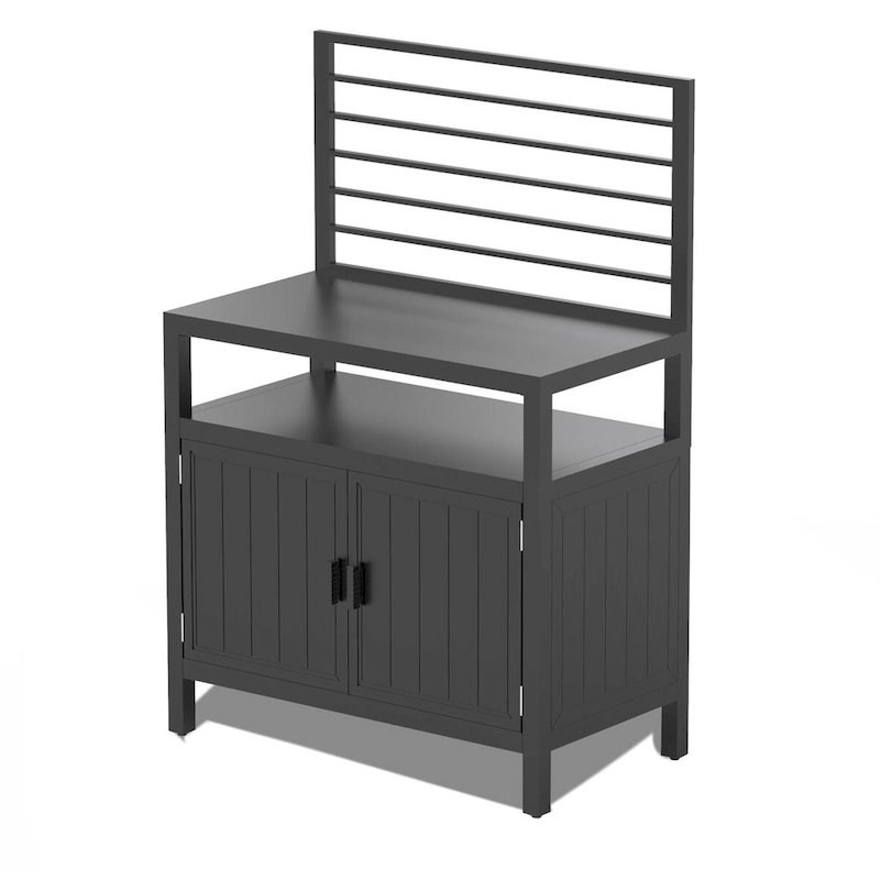 Outdoor Aluminum Kitchen Storage Island with Wall Hanging, Freestanding Grill Storage Cabinet