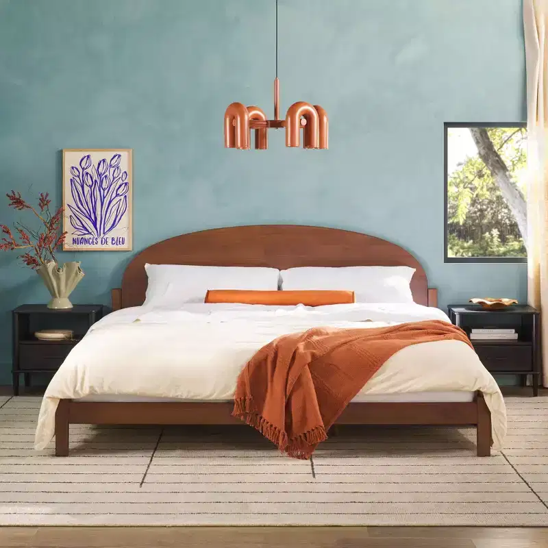King Boho Arched Headboard Solid Pine Bed