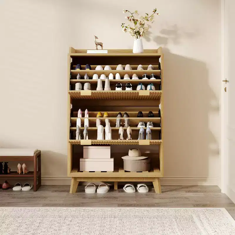 Shoe Storage Cabinet With 2 Flip Drawers, Freestanding Hidden Shoe Organizer, Wooden Narrow Shoe Rack Cabinet For Hallway Living Room