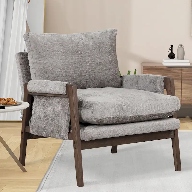Orange/Grey/Yellow/Off-white/Blue Mid-Century Velvet Accent Armchair, Single Seat