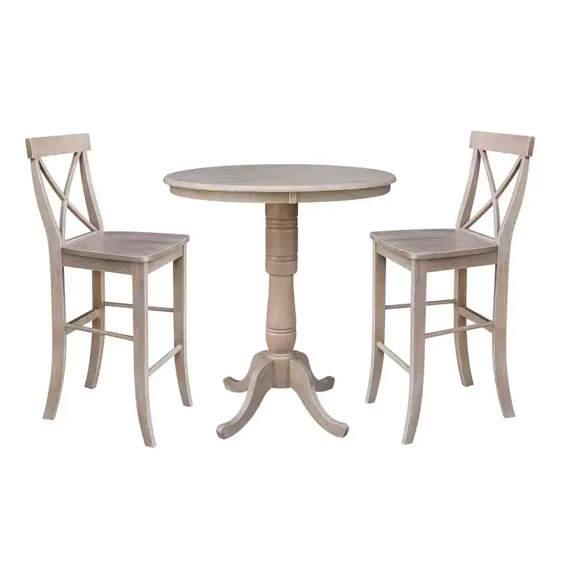 36" Alfred Round Pedestal Bar Height Table with 2 Stools Dining Sets Natural - International Concepts