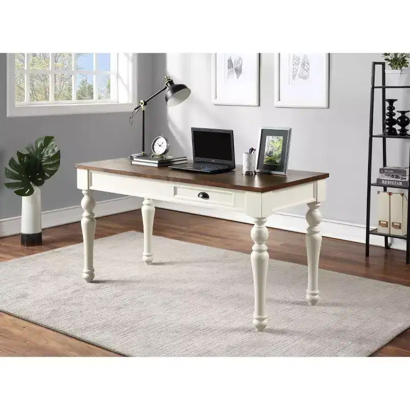 Joanna Lift Top Desk Ivory/Mocha - Steve Silver Co.: Farmhouse Style, Adjustable Height with Drawer