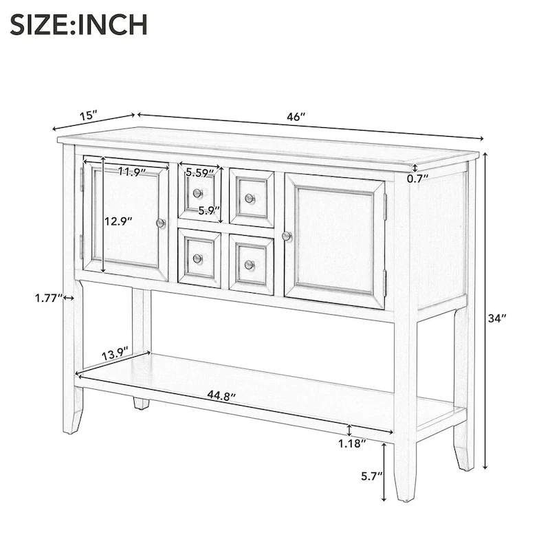 Retro Sideboard Console Table with Drawers and Bottom Shelf