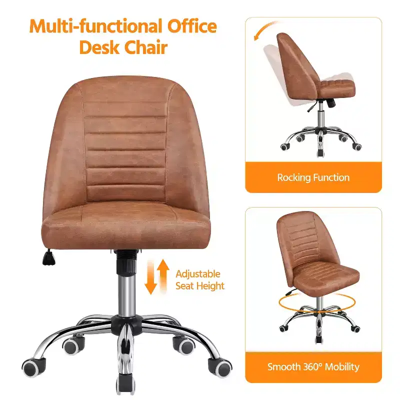 Faux Leather Mid Back Home Office Desk Chair with Chrome-plated Metal Base