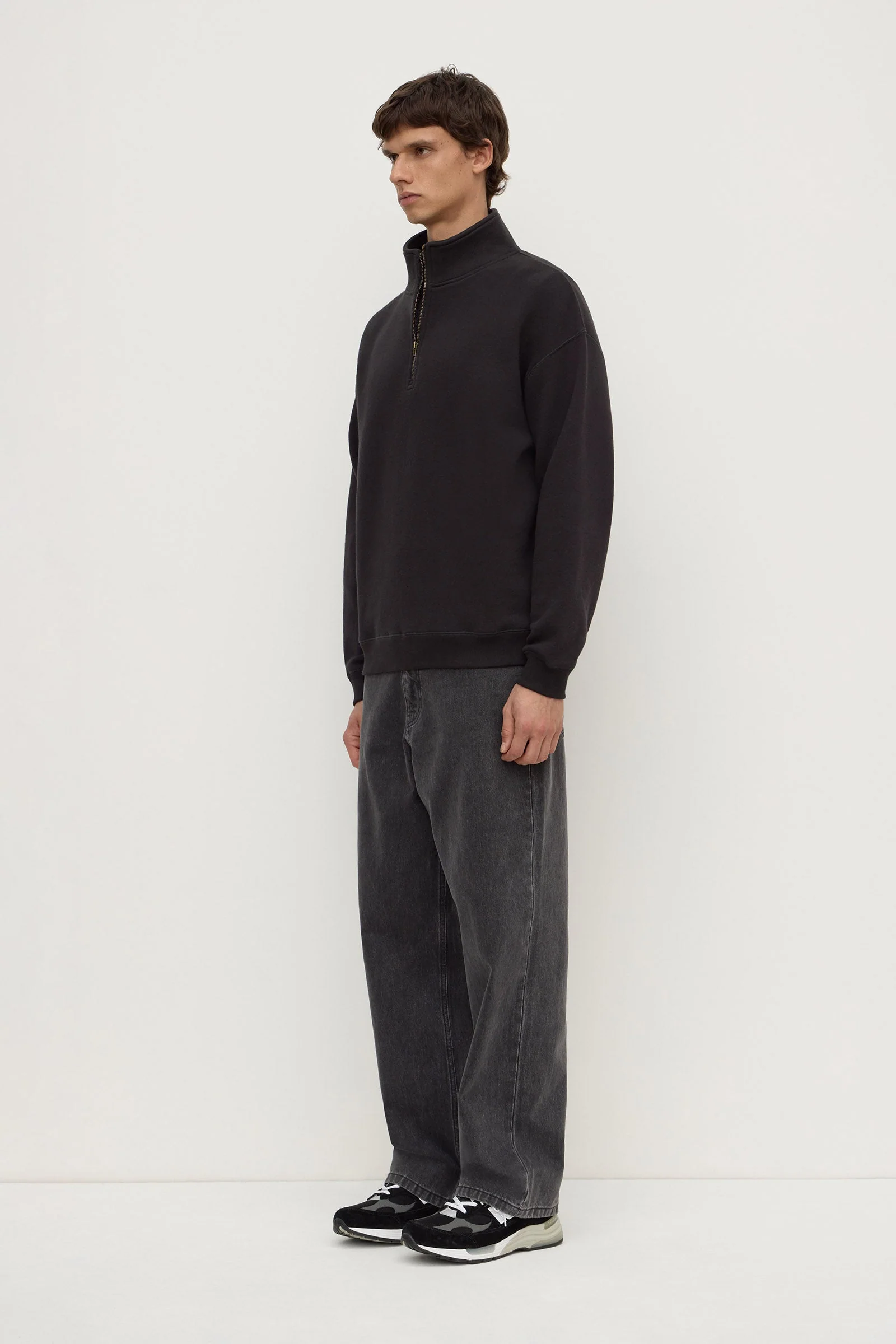 Washed Black Funnel Neck Fleece