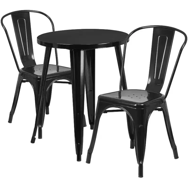 Emma and Oliver Commercial Grade 24 Round Metal Indoor-Outdoor Table Set with 2 Cafe Chairs