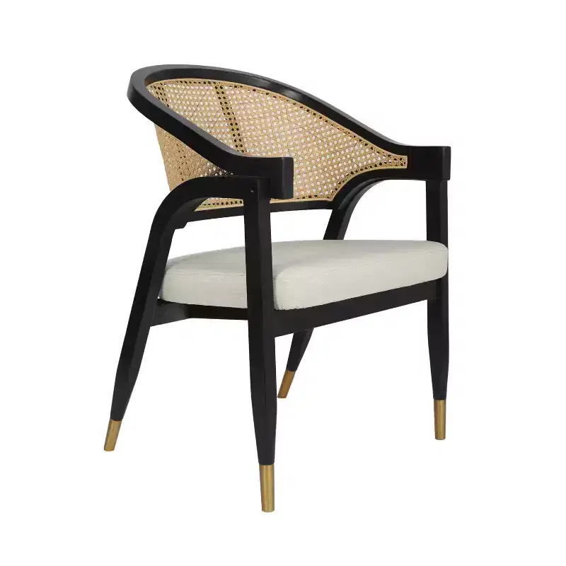 Cane Rattan Dining and Accent Chair with Solid Wood Frame and Cushioned Seat