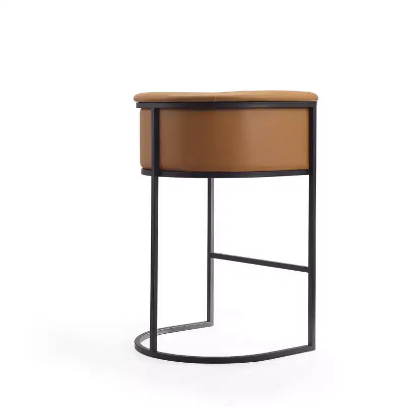 Mid-Century Modern Upholstered Metal Barstool Faux Leather 29.5